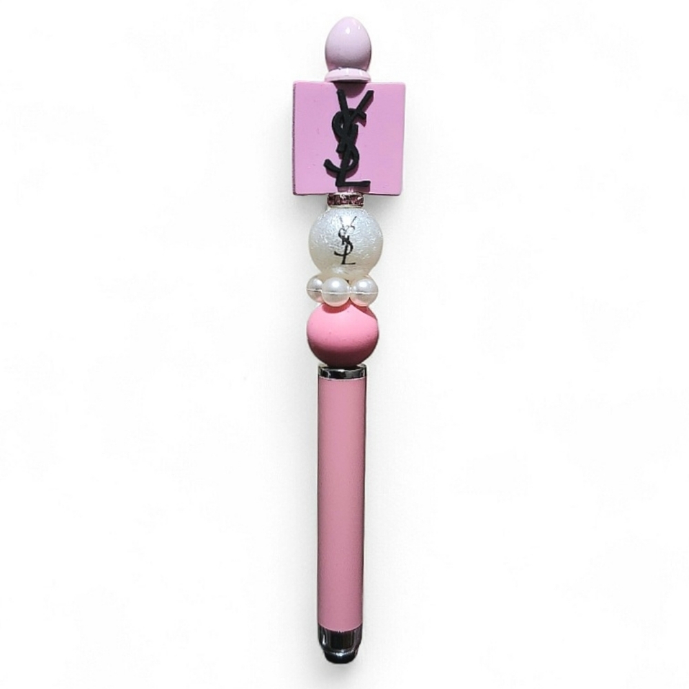 Fancy Fashion Pink Beaded 2 In 1 Ballpoint Twist Pen - Stylus Pen